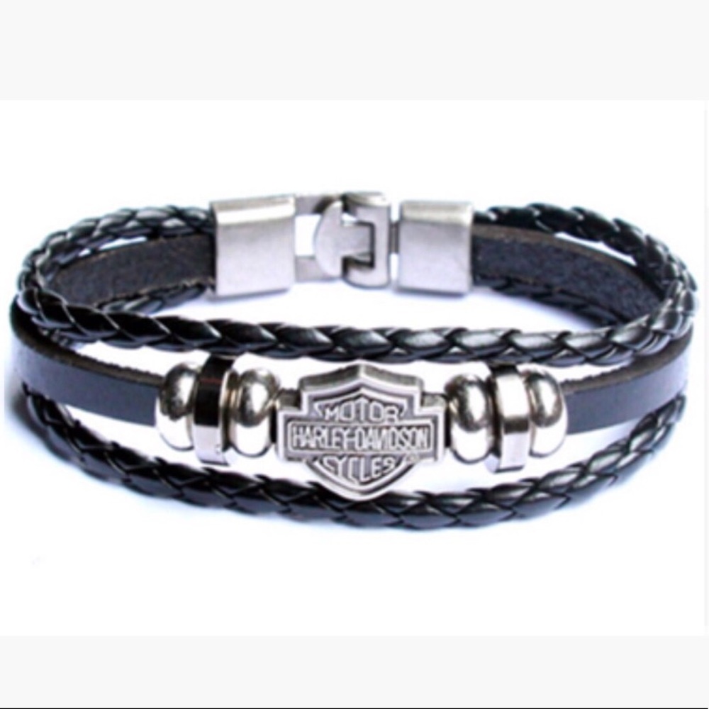 Harley Davidson Black Leather Bracelet